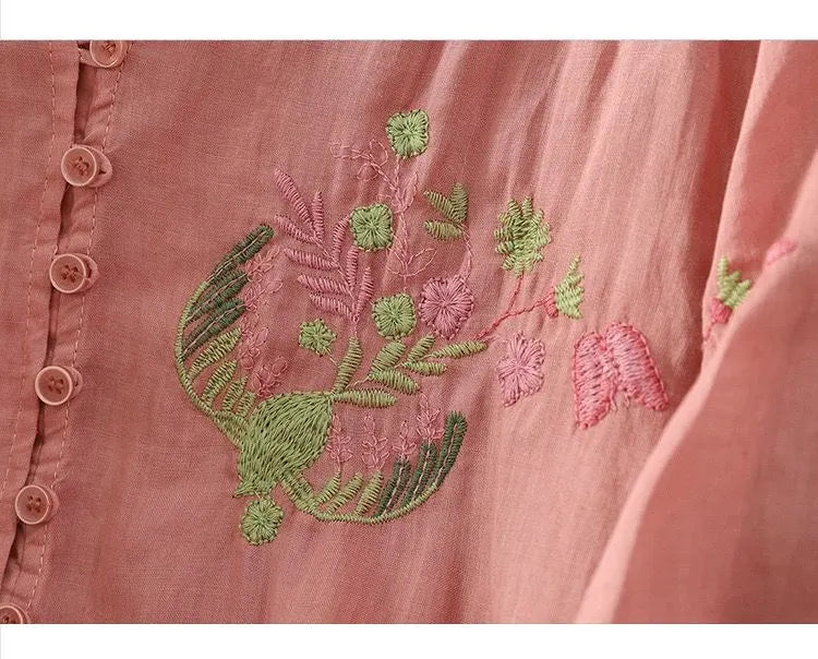 Pure Cotton Women’s Embroidered Button Front Top