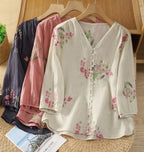 Pure Cotton Women’s Embroidered Button Front Top
