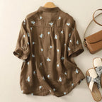 Pure Cotton Women’s Floral Embroidered Collared Shirt