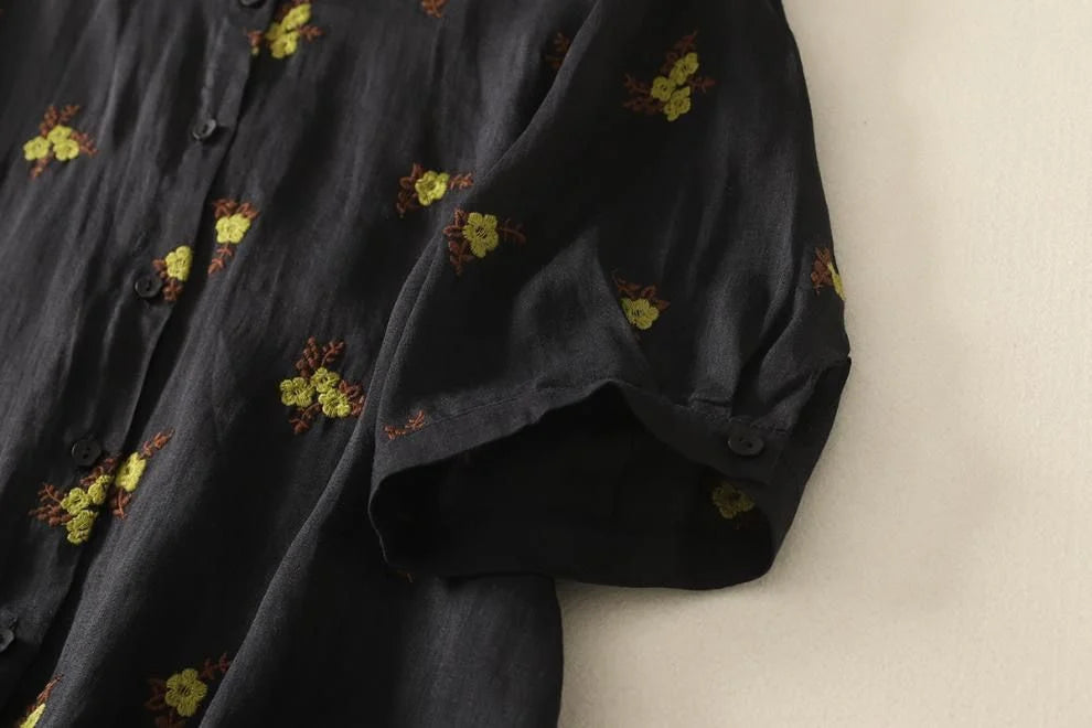 Pure Cotton Women’s Floral Embroidered Collared Shirt