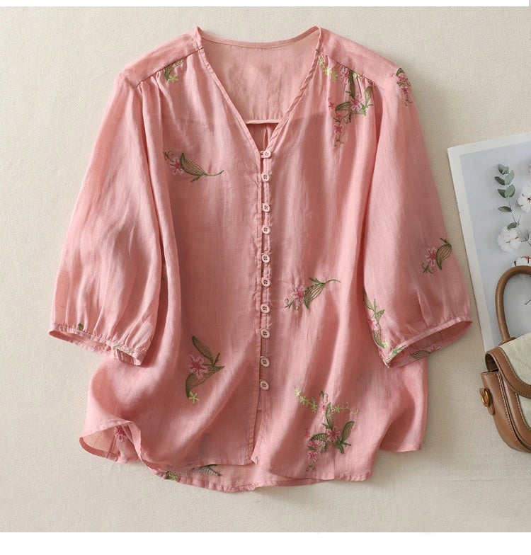 Pure Cotton Shirt With Beautiful Embroidered work