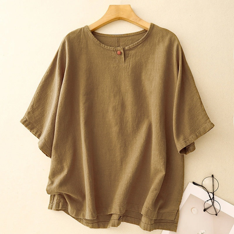 100% Pure Cotton Minimal Button Neck Top