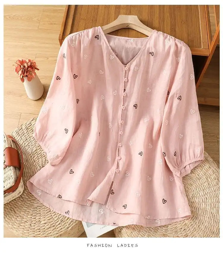 100% Pure Cotton Heart Embroidery  Top