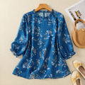 Pure Cotton Women’s Floral Printed Frill Neck Top