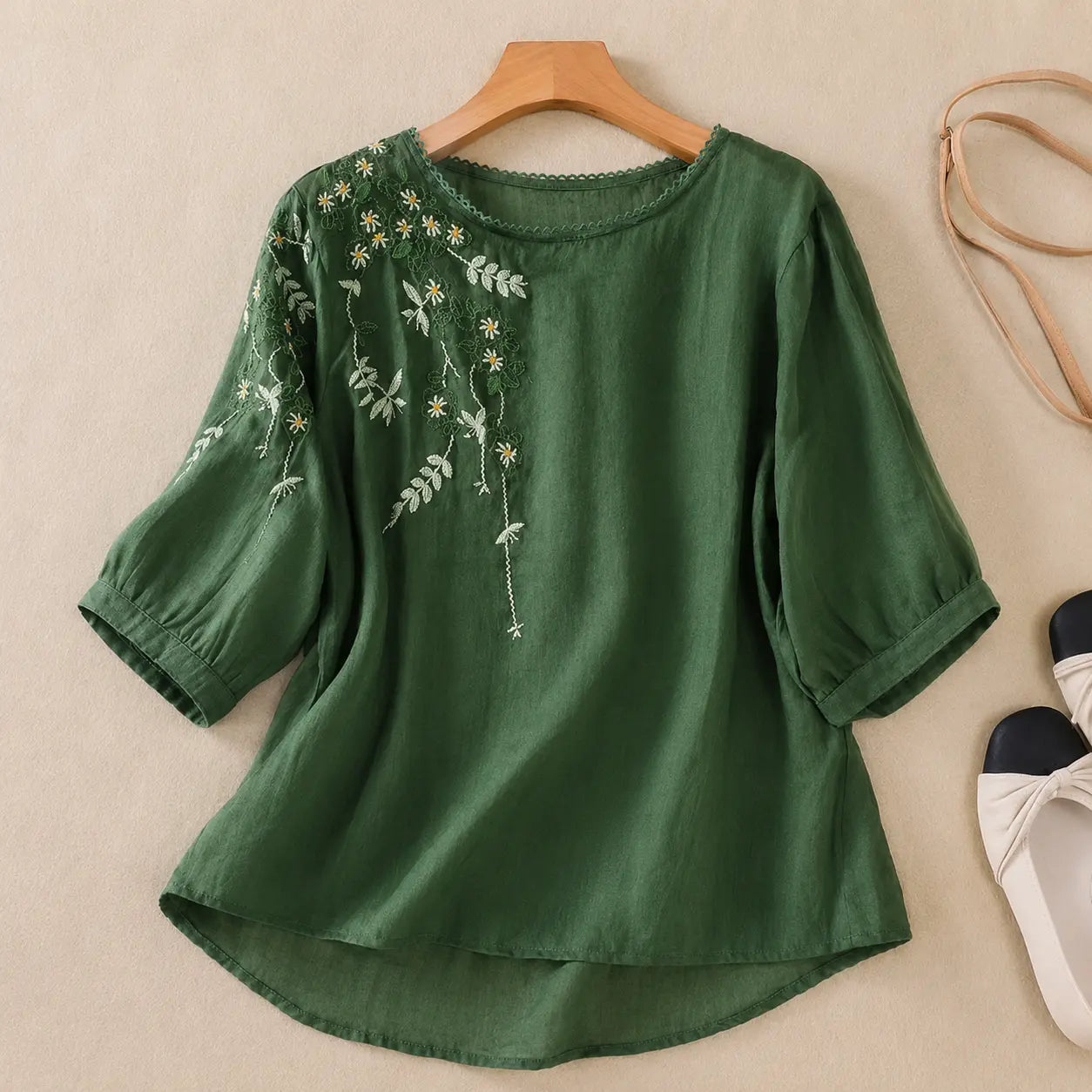 Nature Cotton Floral Embroidered Top