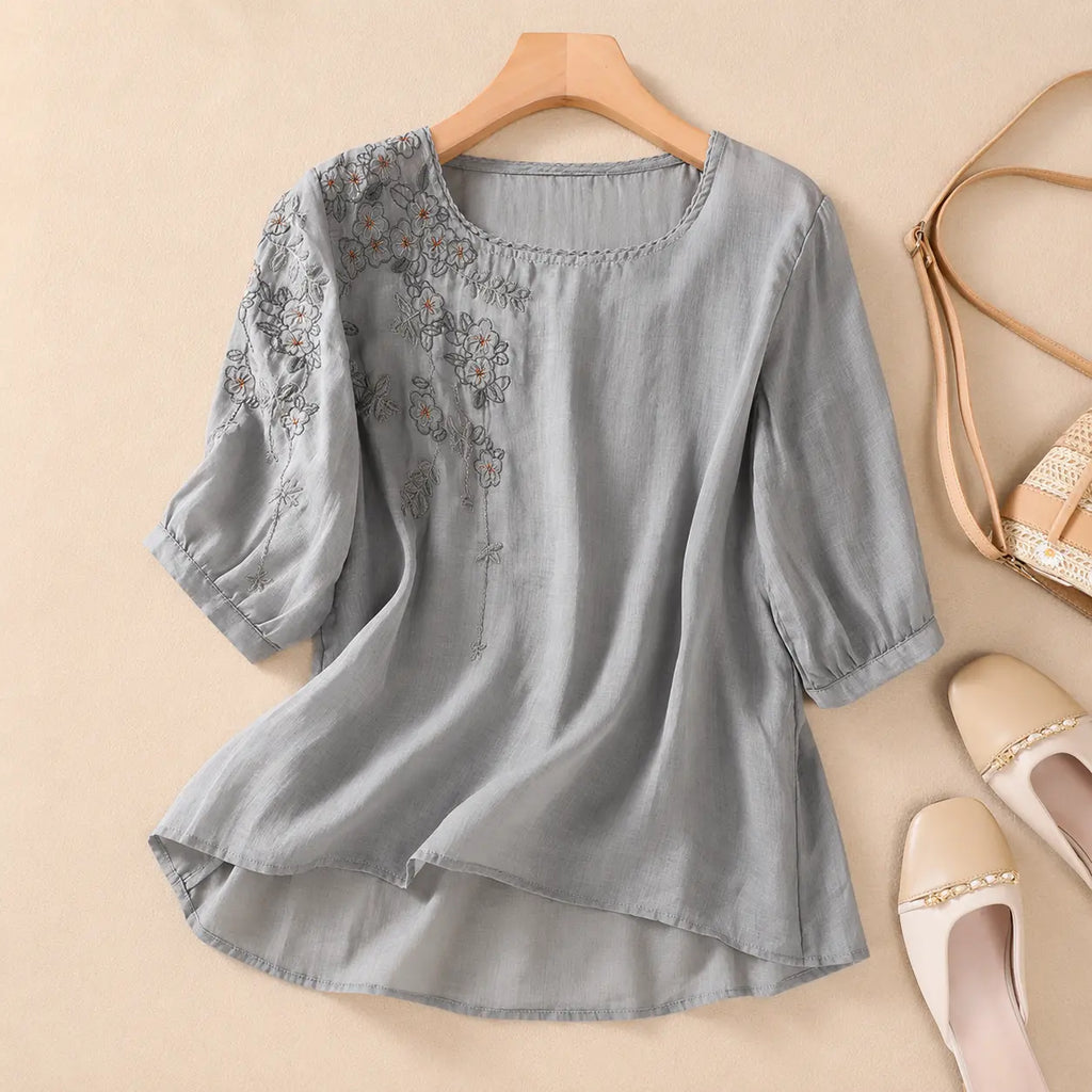 Nature Cotton Floral Embroidered Top