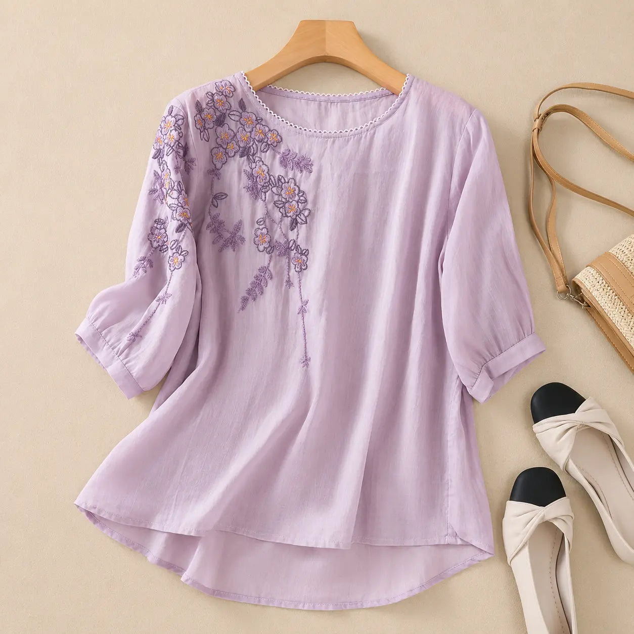 Nature Cotton Floral Embroidered Top