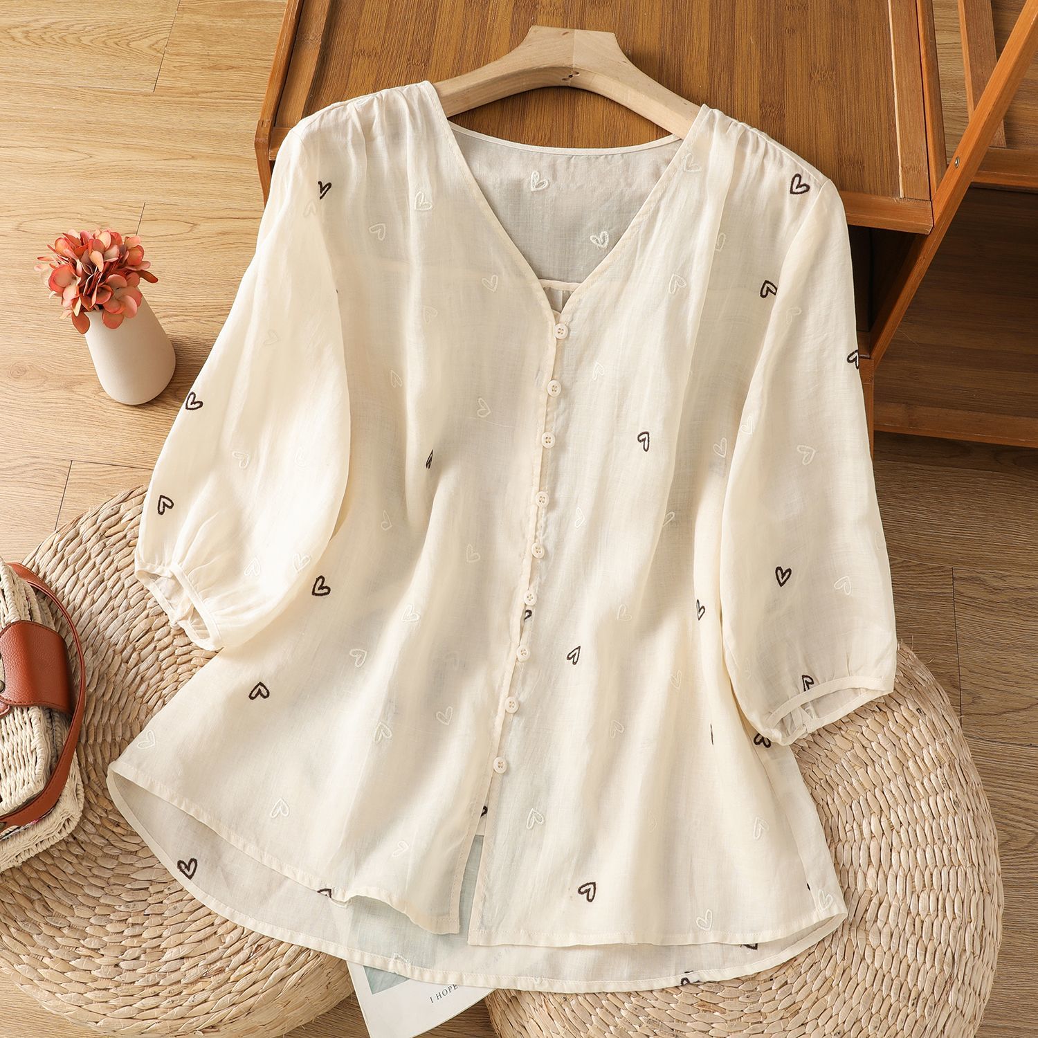 100% Pure Cotton Heart Embroidery  Top