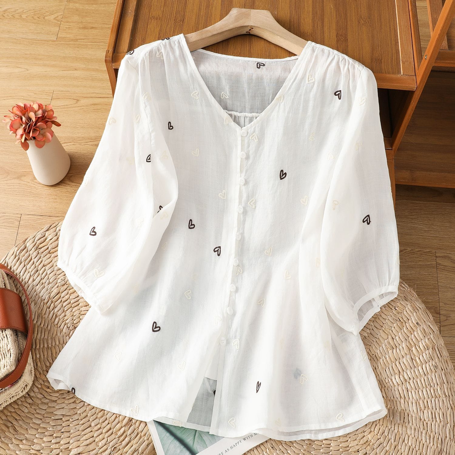 100% Pure Cotton Heart Embroidery  Top