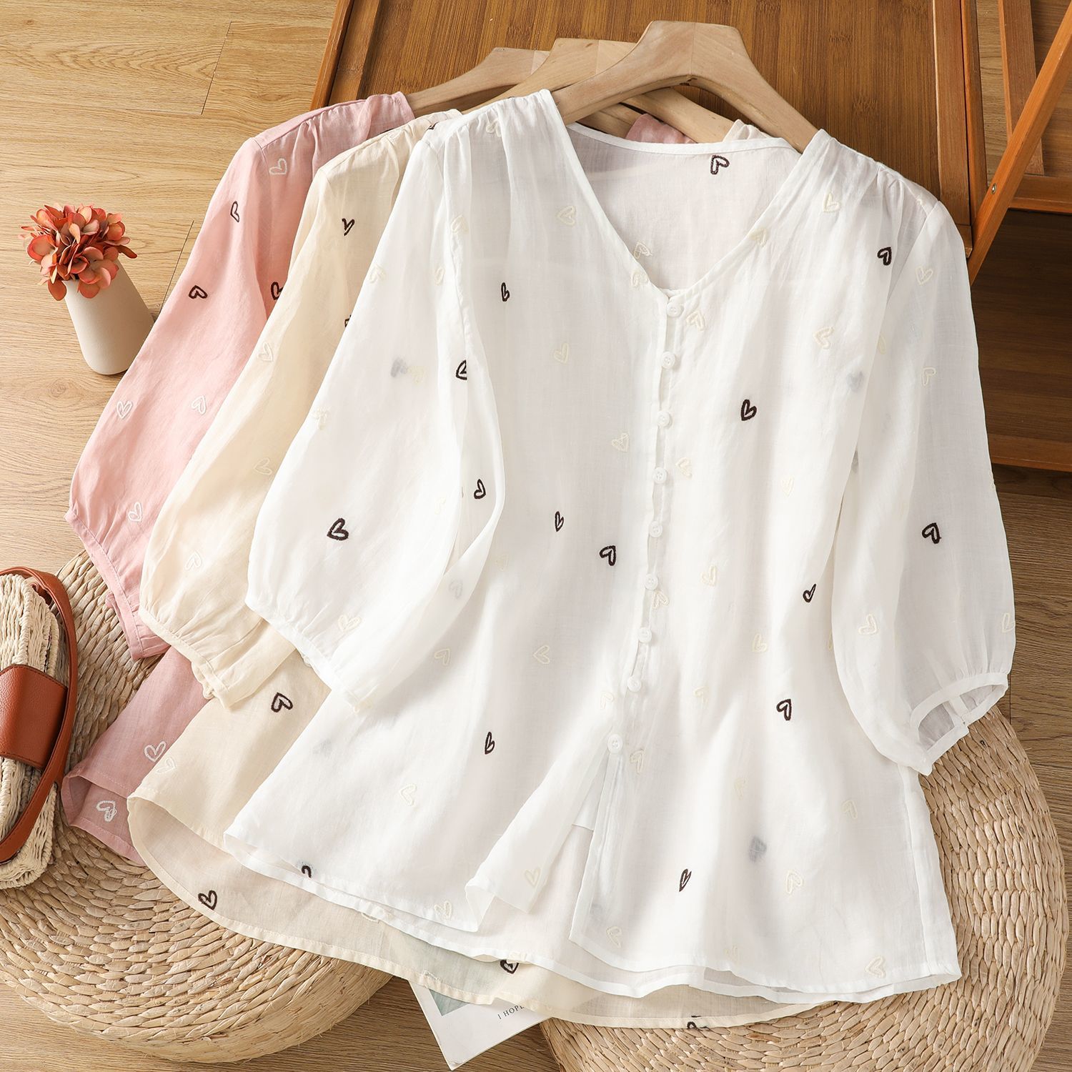 100% Pure Cotton Heart Embroidery  Top