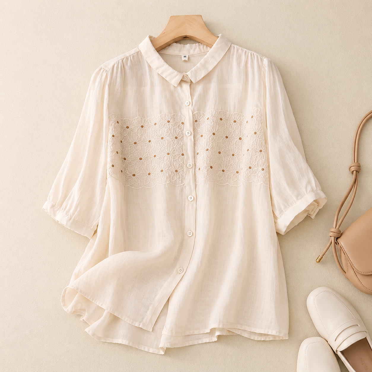 100% Pure Cotton Embroidered Shirt Top | Summer Wear