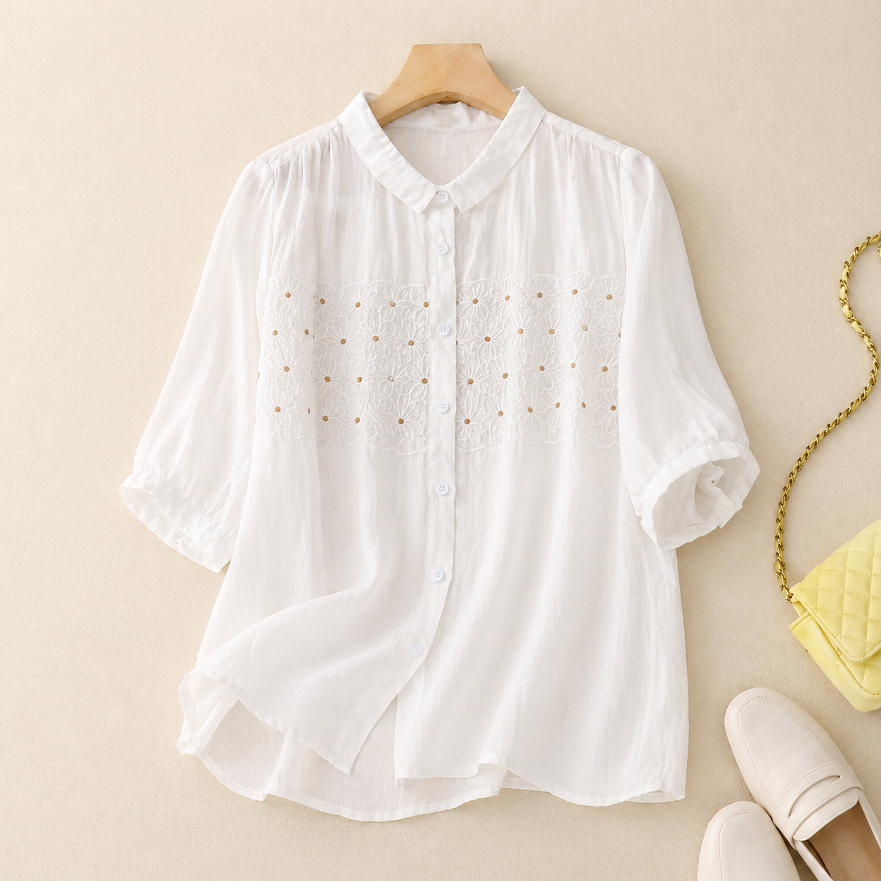 100% Pure Cotton Embroidered Shirt Top | Summer Wear