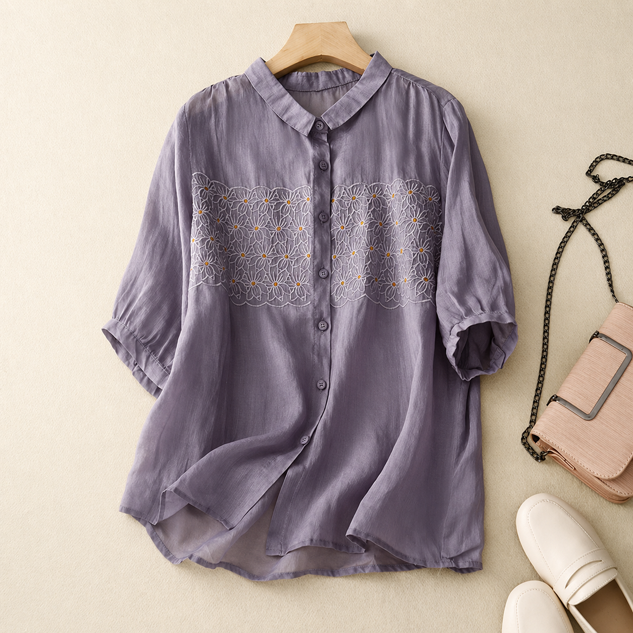 100% Pure Cotton Embroidered Shirt Top | Summer Wear