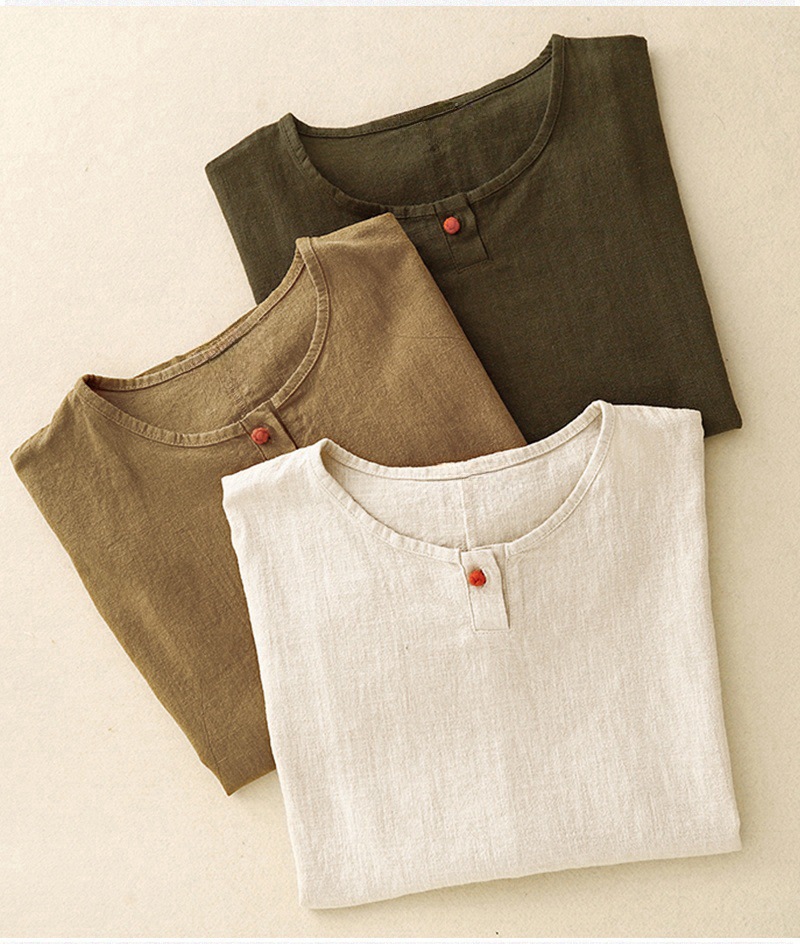 100% Pure Cotton Minimal Button Neck Top
