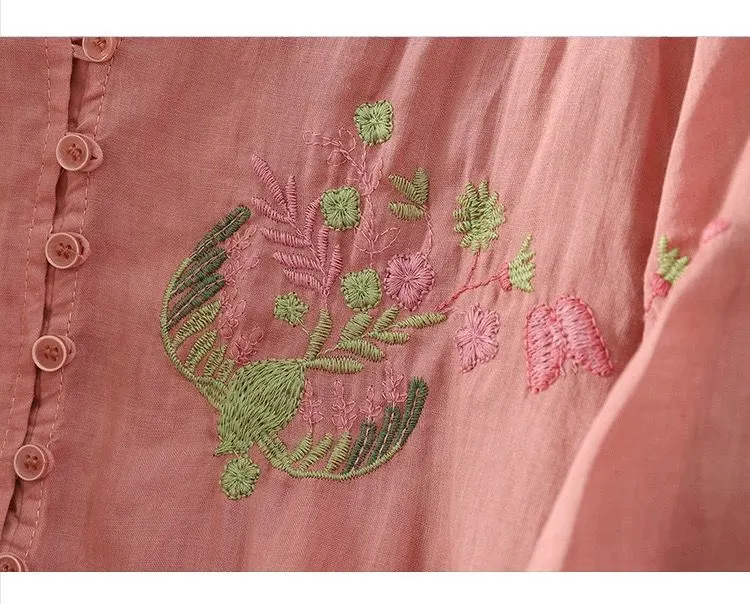 Pure Cotton Women’s Embroidered Button Front Top