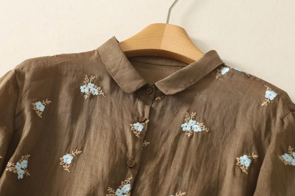 Pure Cotton Women’s Floral Embroidered Collared Shirt