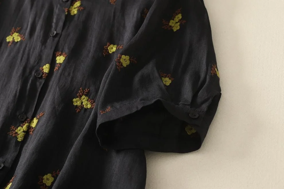 Pure Cotton Women’s Floral Embroidered Collared Shirt