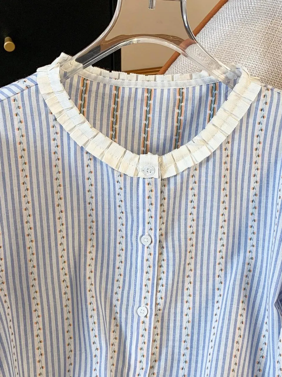 Pure Cotton Women’s Striped Printed Round Neck Top