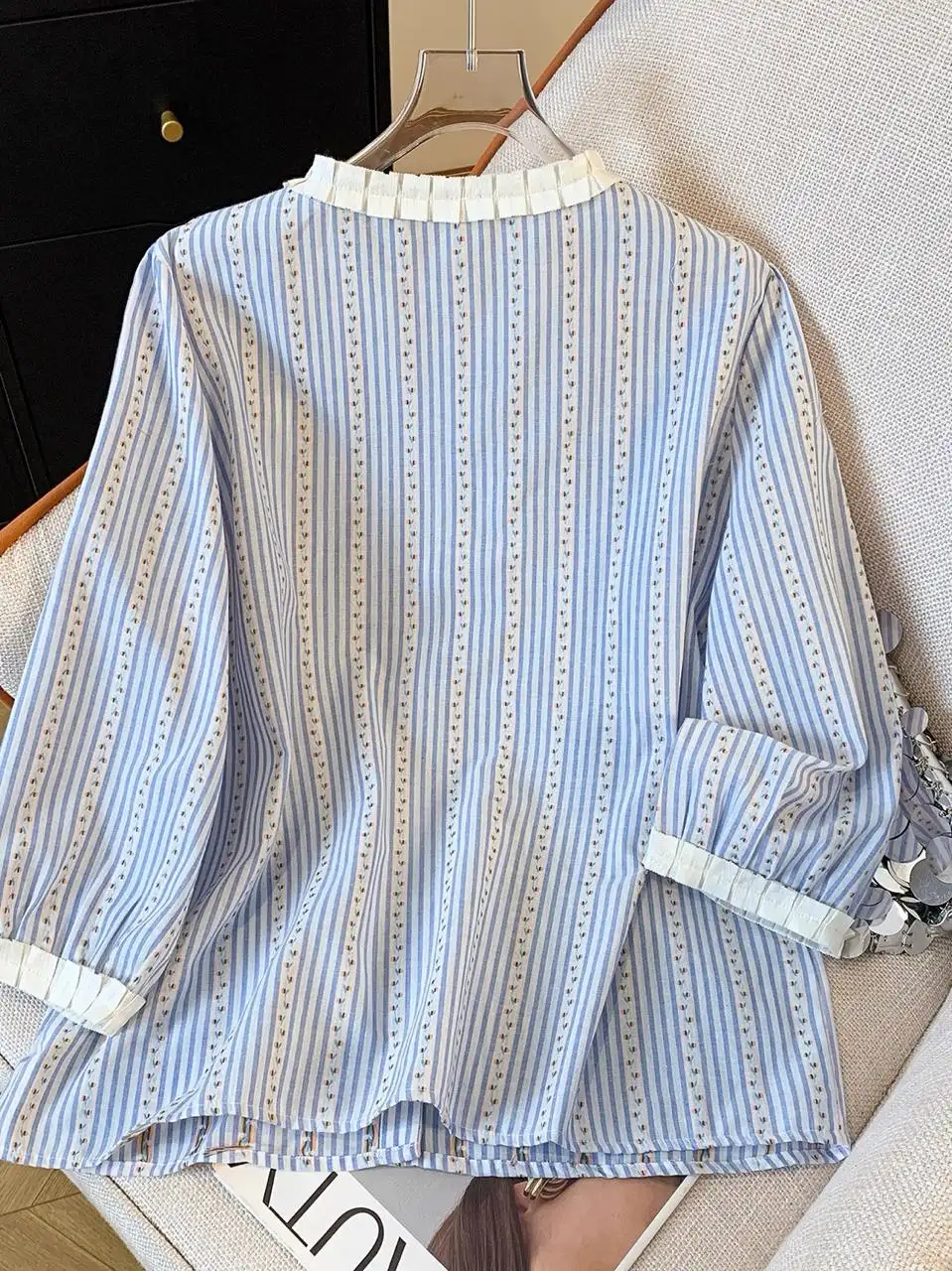 Pure Cotton Women’s Striped Printed Round Neck Top